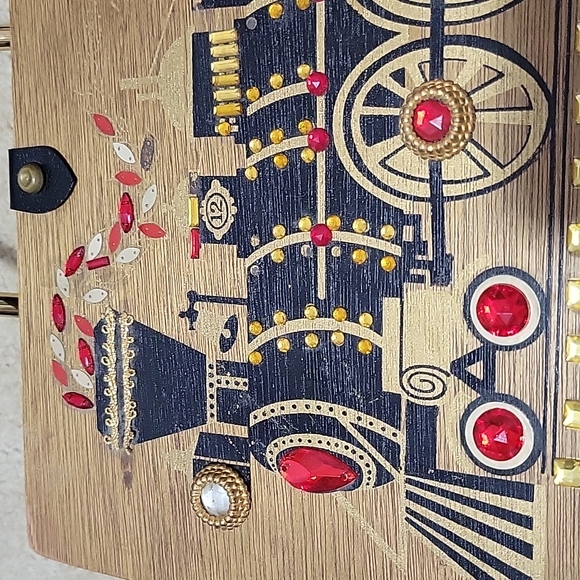 Vintage Train Wooden Purse 1950s Rhinestones - Picture 2 of 11